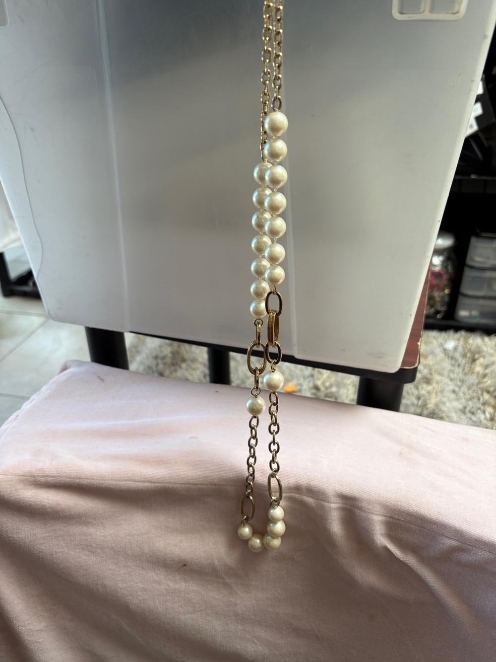 Gold Chain Necklace with Cream Pearl Accents - Women's Jewelry
